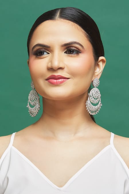 Shop Our Purple Studio White Crystals, Diamonds, Stones Embellished Chandbalis at Aza Fashions Shop_Our Purple Studio_White Crystals, Diamonds, Stones Embellished Chandbalis _at_Aza_Fashions