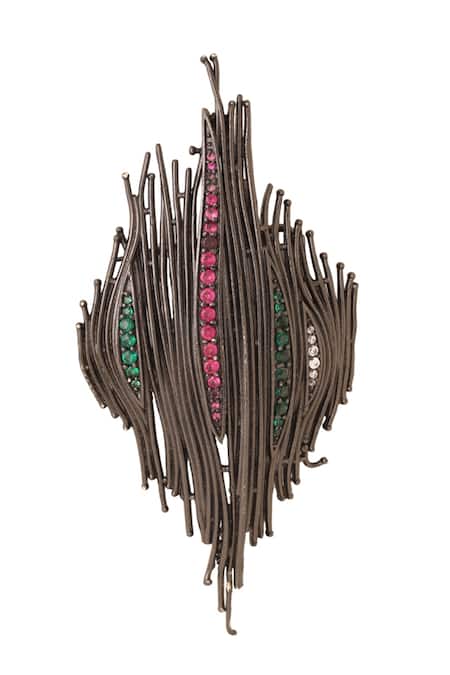 Shop Cosa Nostraa Black Stones Triveni Sangam Studded Brooch at Aza Fashions Shop_Cosa Nostraa_Black Stones Triveni Sangam Studded Brooch _at_Aza_Fashions