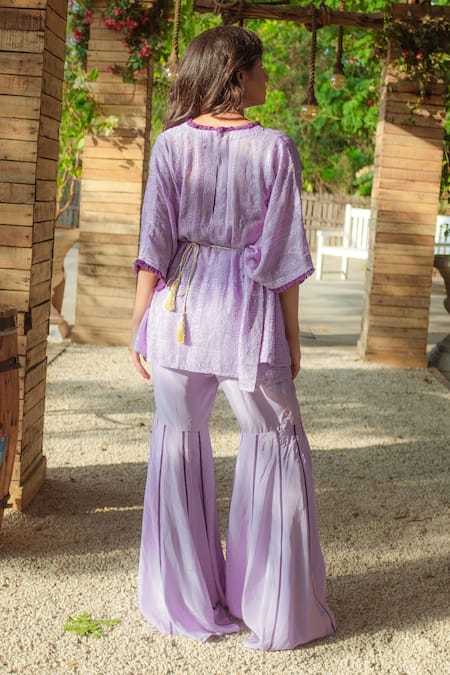 Monk & Mei By Sonia Anand Floral Embroidered Kaftan & Sharara Set 