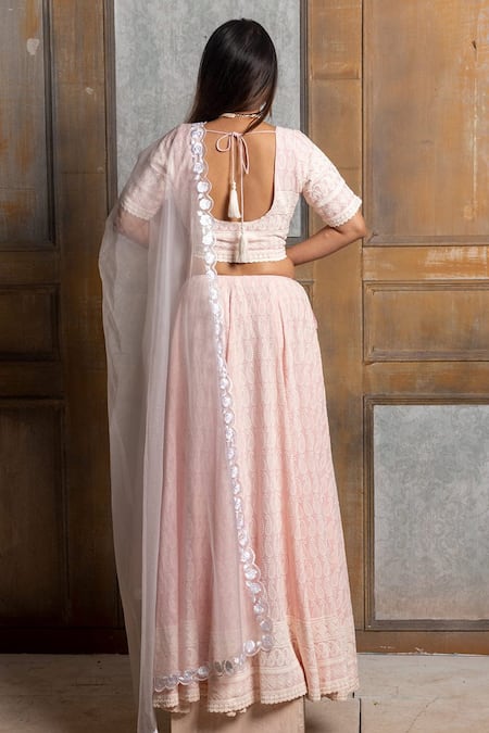 Monk & Mei By Sonia Anand Mallika Pastel Chikankari Embroidered Lehenga Set 