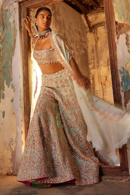 Tamanna Punjabi Kapoor Cut Work Resham Embroidered Cape & Sharara Set 