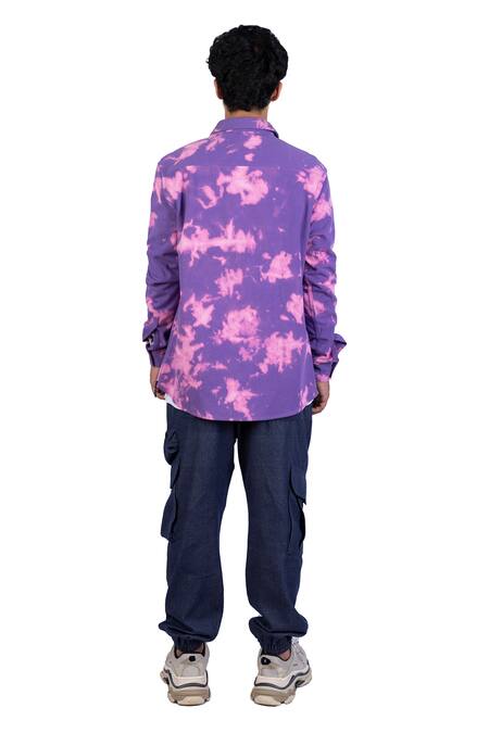 Shop_Theorem_Purple Cotton, Denim Cloud Burst Shirt _at_Aza_Fashions