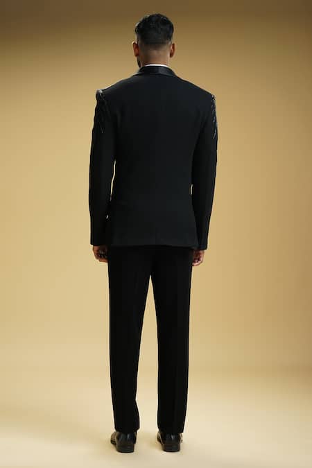 Shop Kommal Sood Black Kupro Embroidered Cutdana Tuxedo Set at Aza Fashions Shop_Kommal Sood_Black Kupro Embroidered Cutdana Tuxedo Set _at_Aza_Fashions