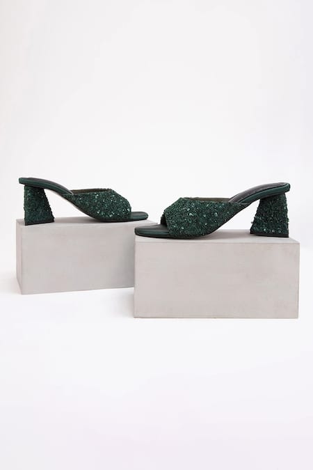 Shop_Doux Amour_Green Sequins Valencia Nebula Embellished Heels _at_Aza_Fashions
