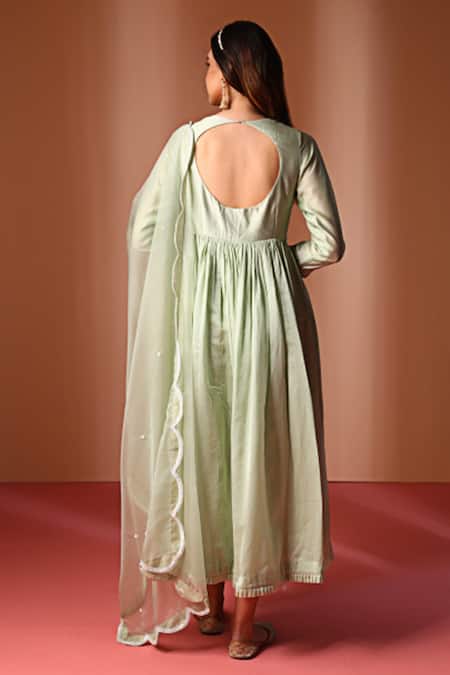 Soha By Harleen And Sona Chanderi Silk Embellished Yoke Anarkali Pant Set 