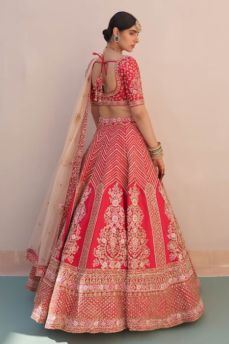 Shop Angad Singh Red Silk Zari, Sequins, Cut Work, Embroidery Plunge Zardozi Bridal Lehenga Set at Aza Fashions Shop_Angad Singh_Red Silk Zari, Sequins, Cut Work, Embroidery Plunge Zardozi Bridal Lehenga Set _at_Aza_Fashions