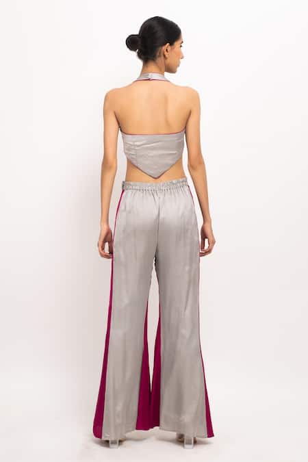 Shop Neora By Nehal Chopra Grey Halter Neck Solid Bustier And Pant Set at Aza Fashions Shop_Neora By Nehal Chopra_Grey Halter Neck Solid Bustier And Pant Set _at_Aza_Fashions