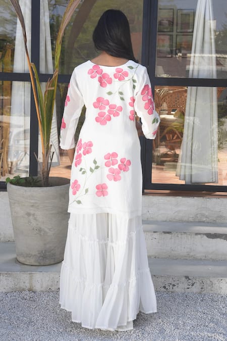 Meghstudio Hand Painted Dogwood Flower Kurta Sharara Set 