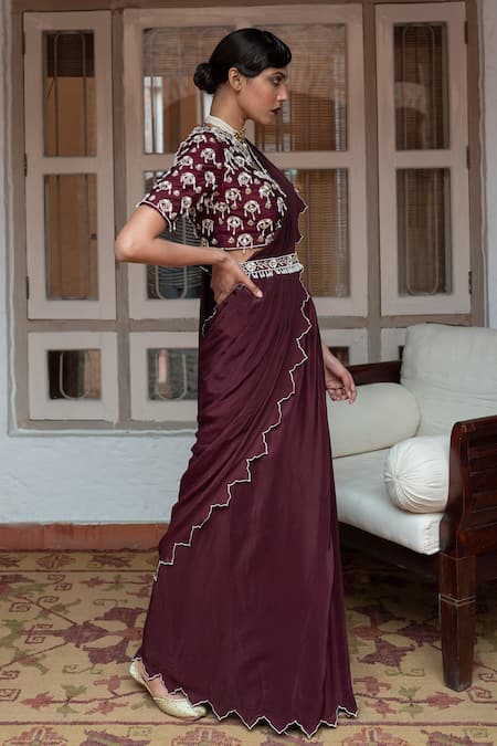 House of Dasmaya Scalloped & Pre-Draped Saree Set 