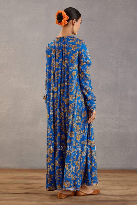 Shop_Torani_Blue Silk Round Neck Rang Shyam Amrut Maxi Dress _at_Aza_Fashions