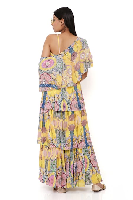 Payal Singhal Enchanted Print Cape & Frill Sharara Set 