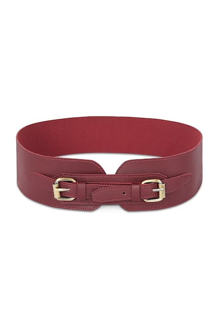 Shop Trov Maroon Solid Buckle Belt at Aza Fashions Shop_Trov_Maroon Solid Buckle Belt _at_Aza_Fashions