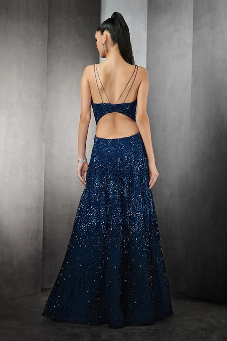 Shop Rohit Gandhi + Rahul Khanna Blue Tulle, Linen Sequins, Crystals Sweetheart Astral Ombre Embellished Gown at Aza Fashions Shop_Rohit Gandhi + Rahul Khanna_Blue Tulle, Linen Sequins, Crystals Sweetheart Astral Ombre Embellished Gown _at_Aza_Fashions