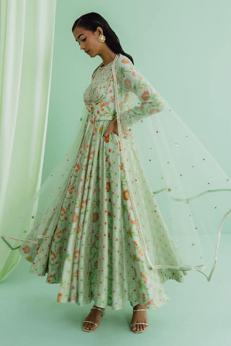 Drishti & Zahabia Botanical Print Anarkali Pant Set 