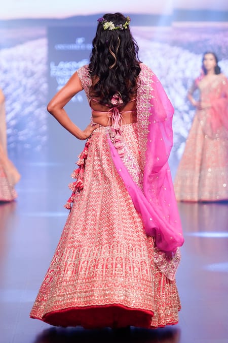 Anushree Reddy Mumtaz Zari Cluster Embroidered Bridal Lehenga Set 
