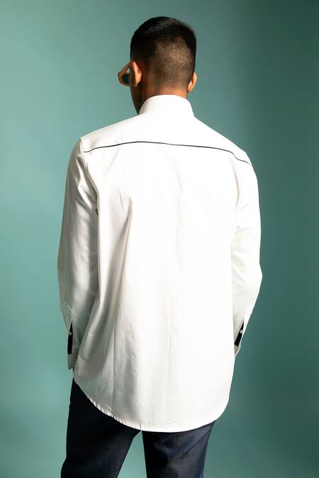 Shop Sahil Aneja White Cotton Screen Print Primavera Shirt at Aza Fashions Shop_Sahil Aneja_White Cotton Screen Print Primavera Shirt_at_Aza_Fashions