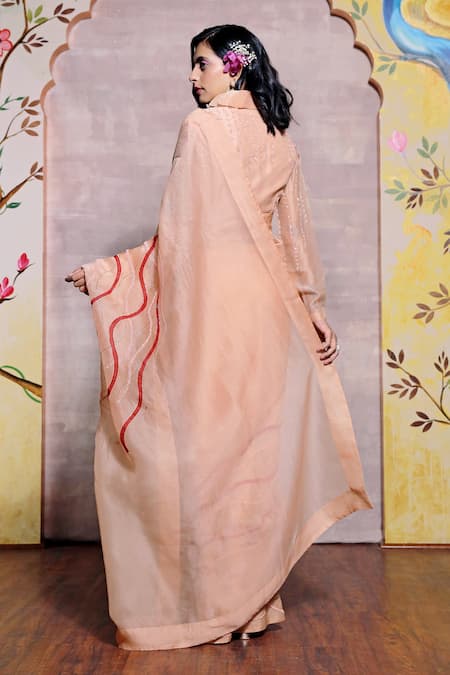 Shop Shilpi Gupta Peach Organza Embroidery, Beads Saree Set at Aza Fashions Shop_Shilpi Gupta_Peach Organza Embroidery, Beads Saree Set _at_Aza_Fashions