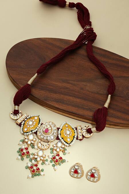 Buy Joules by Radhika Multi Color Pearl Enamelled Choker Necklace at Aza Fashions Buy_Joules by Radhika_Multi Color Pearl Enamelled Choker Necklace_at_Aza_Fashions