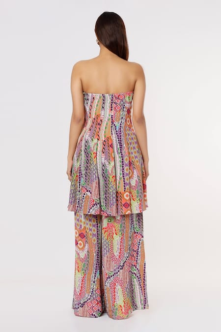 Shop Payal Singhal Multi Color Crepe Collared African Print Tube Kalidar Kurta And Palazzo Set at Aza Fashions Shop_Payal Singhal_Multi Color Crepe Collared African Print Tube Kalidar Kurta And Palazzo Set _at_Aza_Fashions