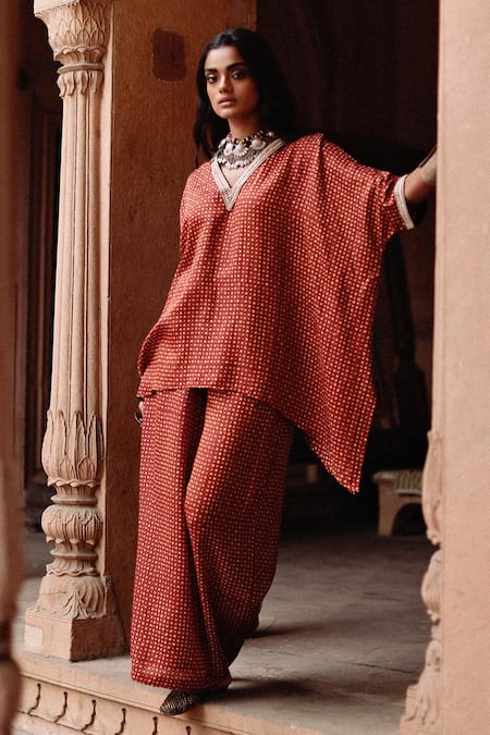 Avacara Silk Cotton Short Kaftan With Pant 