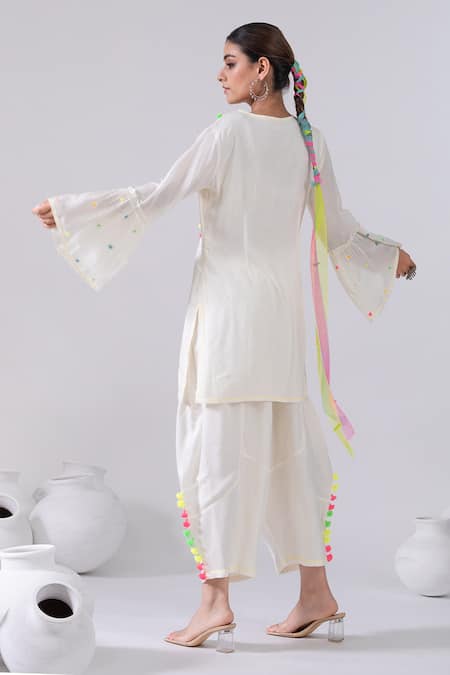 Kacha Tanka Pom Pom Embellished Kurta & Chorno Dhoti Pant Set 