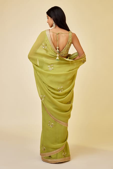 Shyam Narayan Prasad Zardozi Embroidered Saree & Blouse Set 