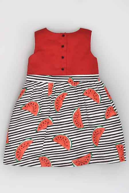 Shop LA Dee DA Red Cotton Watermelon Slice Print Dress at Aza Fashions Shop_LA Dee DA_Red Cotton Watermelon Slice Print Dress _at_Aza_Fashions