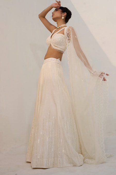 Shop Nayna Kapoor Ivory Organza, Georgette Cut Work, Scattered Cutdana Embellished Lehenga Set at Aza Fashions Shop_Nayna Kapoor_Ivory Organza, Georgette Cut Work, Scattered Cutdana Embellished Lehenga Set_at_Aza_Fashions