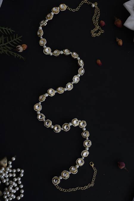 Shop_Paisley Pop_Gold Pearls Idrima Kundan And Embellished Waist Belt_at_Aza_Fashions