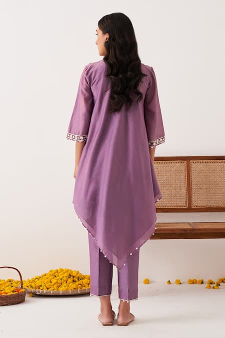 Shipraa Grover Aaliyah Chanderi Asymmetrical Kurta Pant Set 