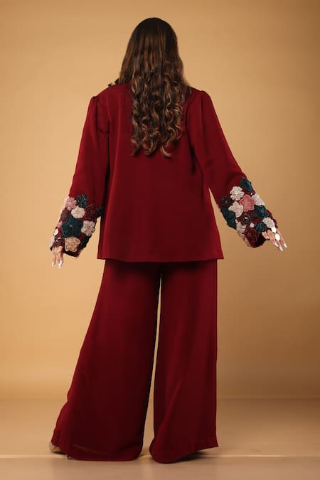 Label Shristi Chetani Floral Embellished Blazer & Pant Set 