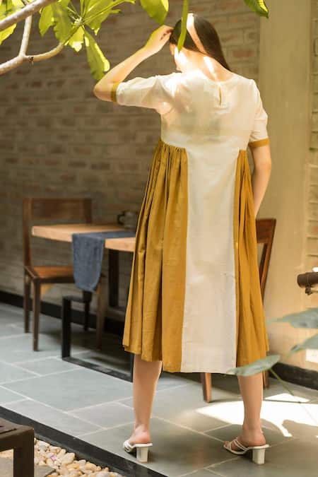 Shop Vaani Beswal Ivory Handloom Cotton Embroidery Round Neck Applique Midi Dress at Aza Fashions Shop_Vaani Beswal_Ivory Handloom Cotton Embroidery Round Neck Applique Midi Dress _at_Aza_Fashions