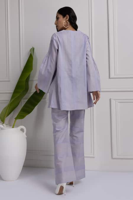 Shop House Of TA-YA Blue Cotton Keyhole Neck Pintuck Top And Pant Set at Aza Fashions Shop_House Of TA-YA_Blue Cotton Keyhole Neck Pintuck Top And Pant Set _at_Aza_Fashions