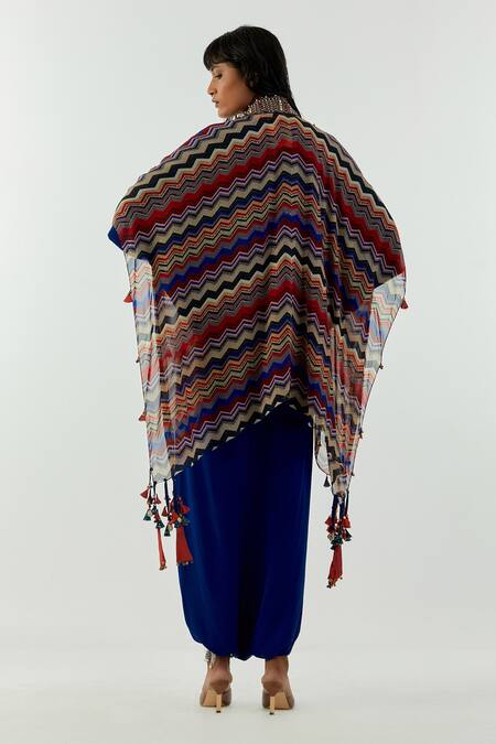 Aseem Kapoor_Blue Jacket-sheer Silk, Shirt And Trouser-natural Crepe Mandala Draped Trouser Set_at_Aza_Fashions