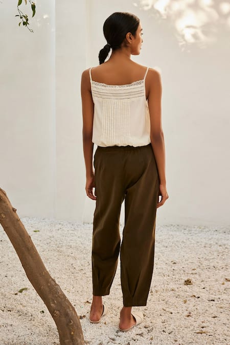 Shop Kharakapas Off White Cotton Lace, Embroidery Square Neck Eggshell Camisole Top at Aza Fashions Shop_Kharakapas_Off White Cotton Lace, Embroidery Square Neck Eggshell Camisole Top _at_Aza_Fashions