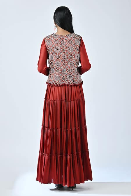 Sejal Kamdar Ajrakh Print Yoke Tiered Dress 