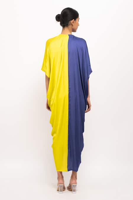 Shop Neora By Nehal Chopra Blue Color Blocked Cape at Aza Fashions Shop_Neora By Nehal Chopra_Blue Color Blocked Cape _at_Aza_Fashions
