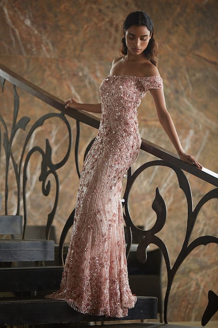 Nadine Dhody Simone Bead Embroidered Gown 