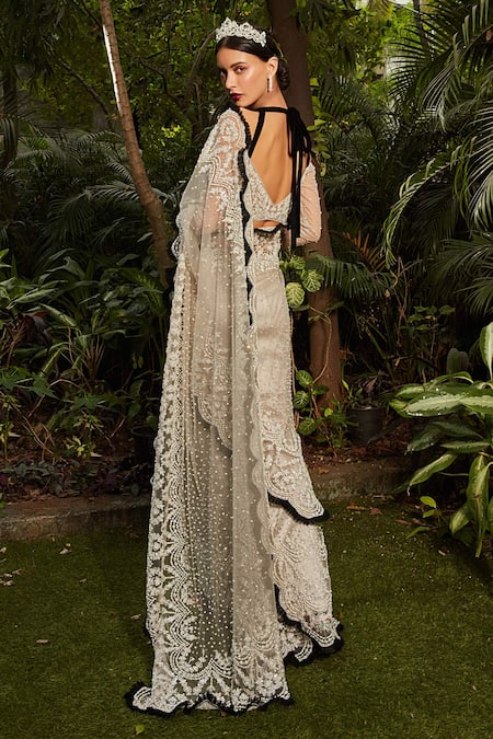 Cherie D Reina Pearl Embroidered Pre-Draped Saree With Blouse 