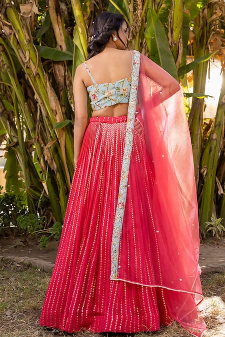 Shop Suruchi Parakh Pink Georgette, Net Sequins, Embroidery Sweetheart Neck Lehenga Set at Aza Fashions Shop_Suruchi Parakh_Pink Georgette, Net Sequins, Embroidery Sweetheart Neck Lehenga Set _at_Aza_Fashions