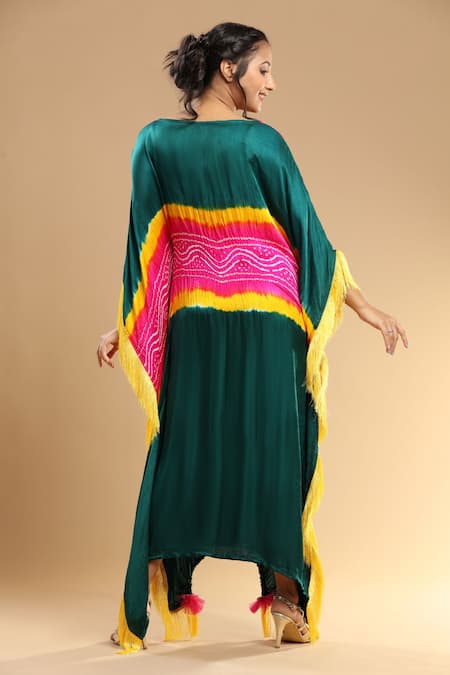 Etasha By Asha Jain Thread Tassel Bandhani Pattern Kaftan 