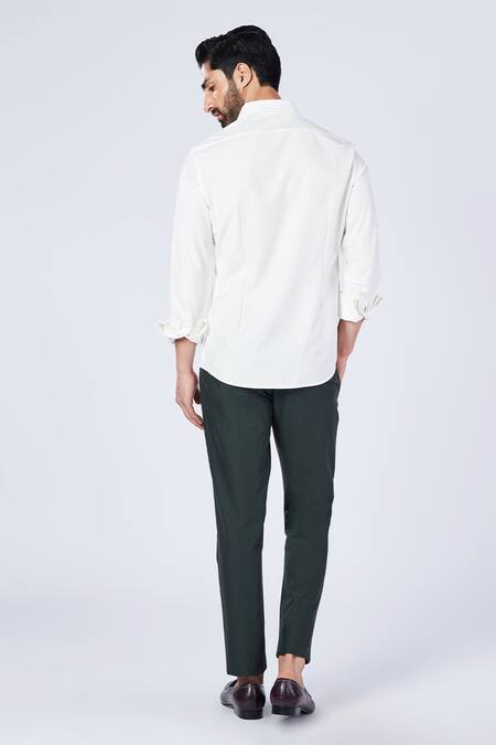 Shop S&N By Shantnu Nikhil Off White Viscose, Lycra Embroidery Tab Sleeve Placement Crest Work Shirt at Aza Fashions Shop_S&N By Shantnu Nikhil_Off White Viscose, Lycra Embroidery Tab Sleeve Placement Crest Work Shirt_at_Aza_Fashions