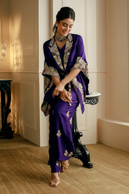 Nehha Nhata Silk Hand Embroidered Kaftan & Pant Set 