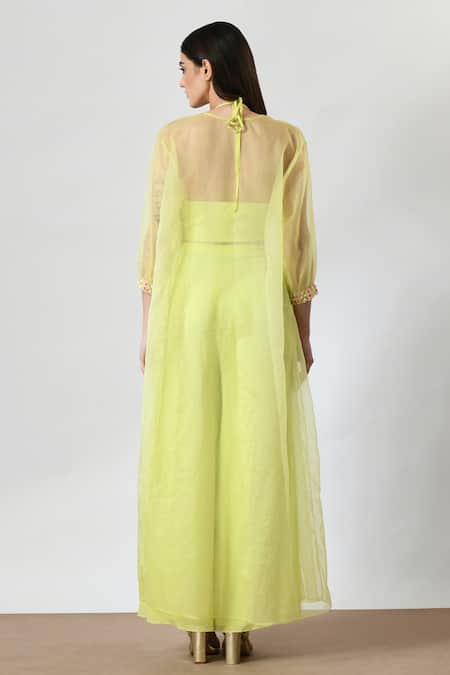 Salt And Spring Beads Embellished Panel Crop Top Pant Set 