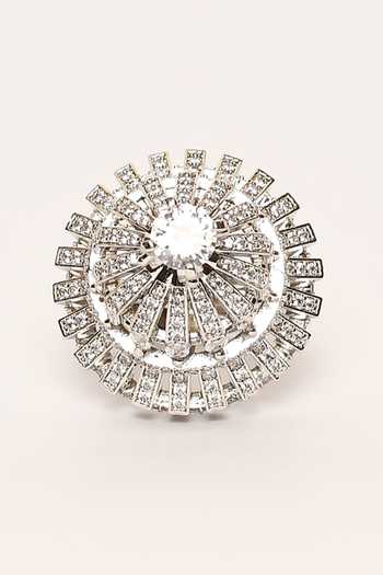 Buy Silver Plated Stones Circular Embellished Ring by Nazaakat by ...