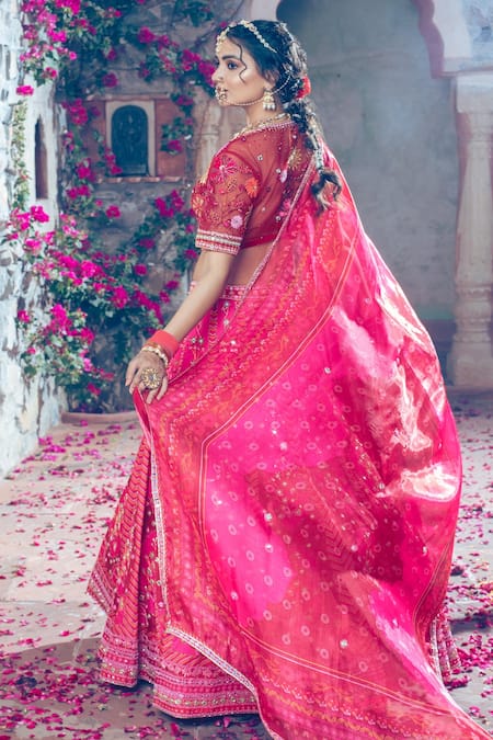 Show Shaa Floral Print & Mirror Work Lehenga Set