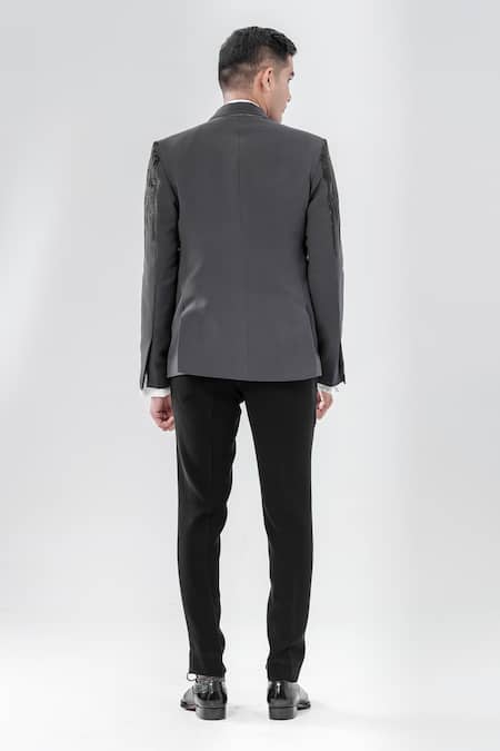 Amrit Dawani Grey Cutdana Embroidered Tuxedo Set 