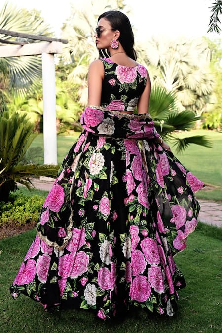 Sanam Karine Silk Botanical Print Lehenga Set 