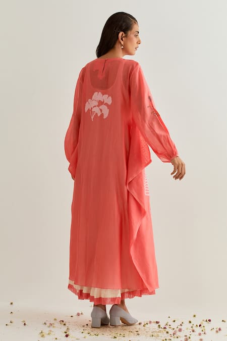 Shop Prama By Pratima Pandey Pink Chanderi Round Neck Printed Dress With Inner at Aza Fashions Shop_Prama By Pratima Pandey_Pink Chanderi Round Neck Printed Dress With Inner _at_Aza_Fashions