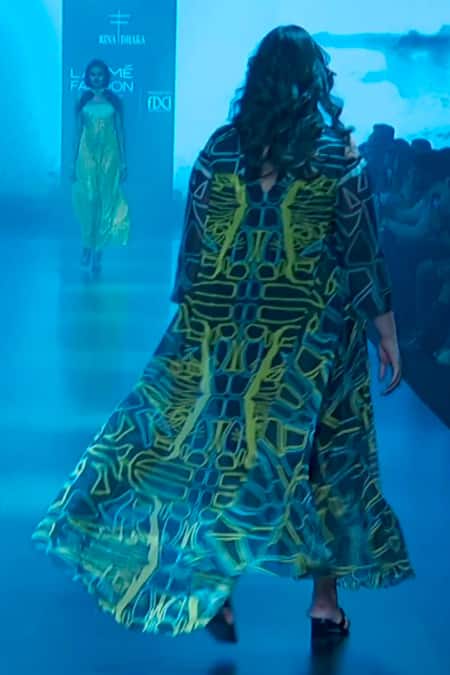 Rina Dhaka Goth Print Cold Shoulder Gown 